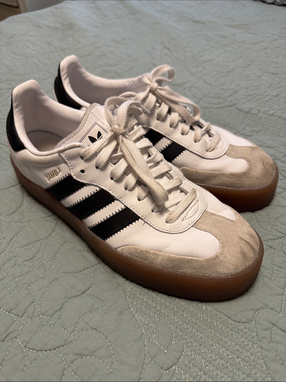 adidas White Black Gum Sole Sneakers